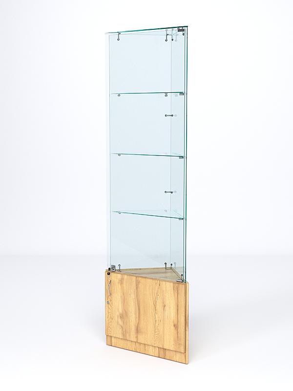 Витрина стеклянная "ИСТРА" угловая №5-У трехгранная (с дверками, бока - стекло) Дуб Золотистый