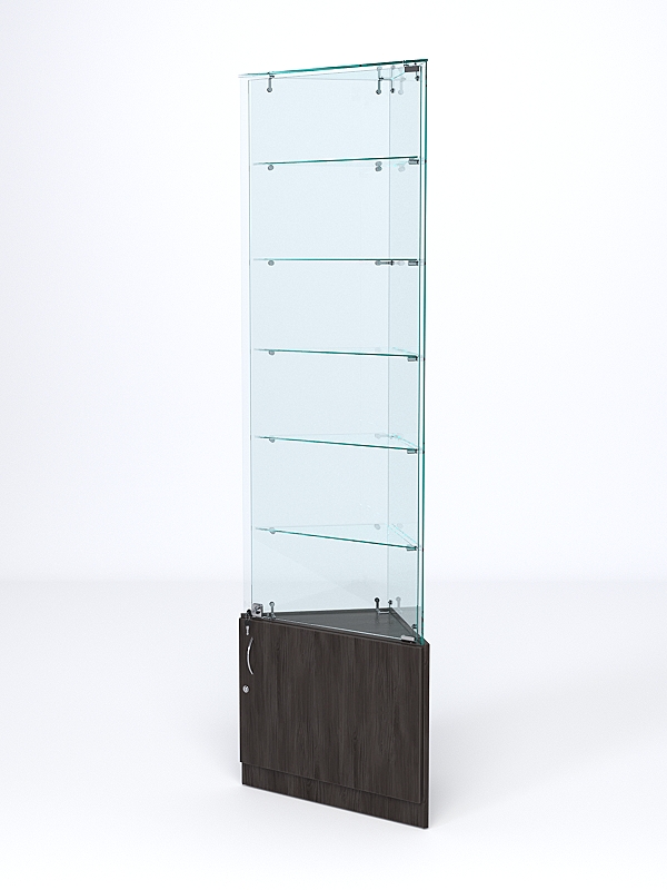 Витрина стеклянная "ИСТРА" угловая №505-У трехгранная (с дверками, бока - стекло) Грейвуд