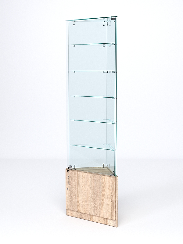 Витрина стеклянная "ИСТРА" угловая №505-У трехгранная (с дверками, бока - стекло) Дуб Сонома