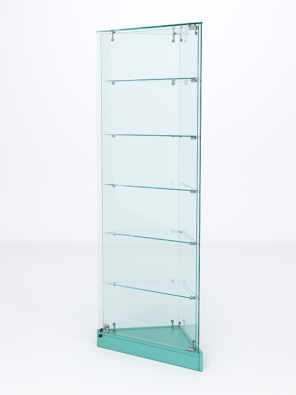 Витрина стеклянная "ИСТРА" угловая №501ХП-У трехгранная (с дверками, бока - стекло) Тиффани Аква