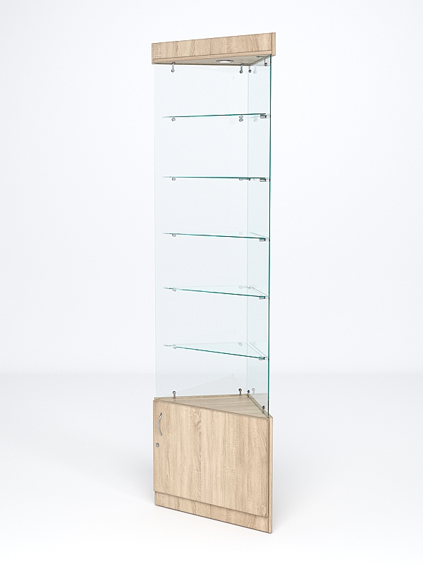 Витрина стеклянная "ИСТРА" угловая №601-У трехгранная (без дверок, бока - стекло) Дуб Сонома