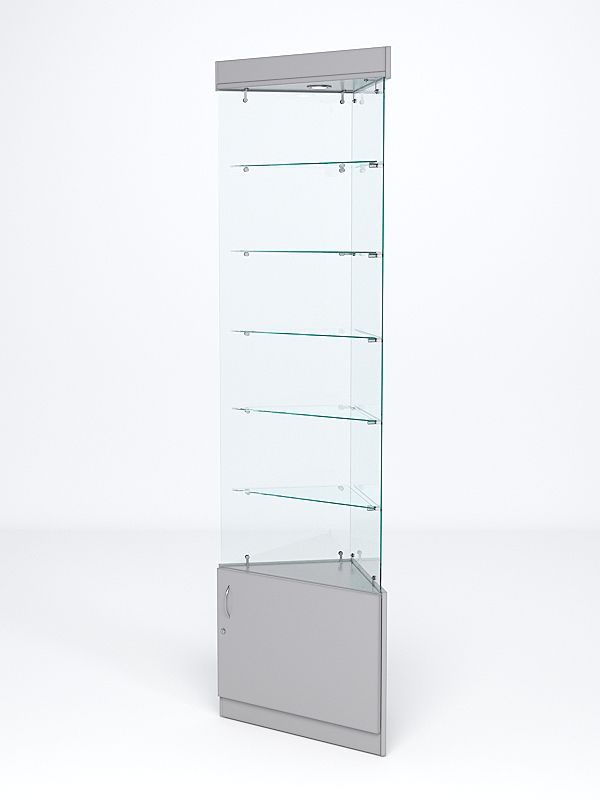 Витрина стеклянная "ИСТРА" угловая №601-У трехгранная (без дверок, бока - стекло) Серый