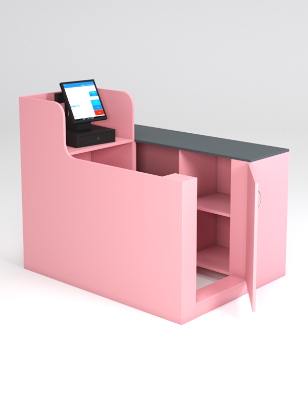 Кассовый стол "ЛЕНТА" №1 правый Фламинго розовый и Темно-серый