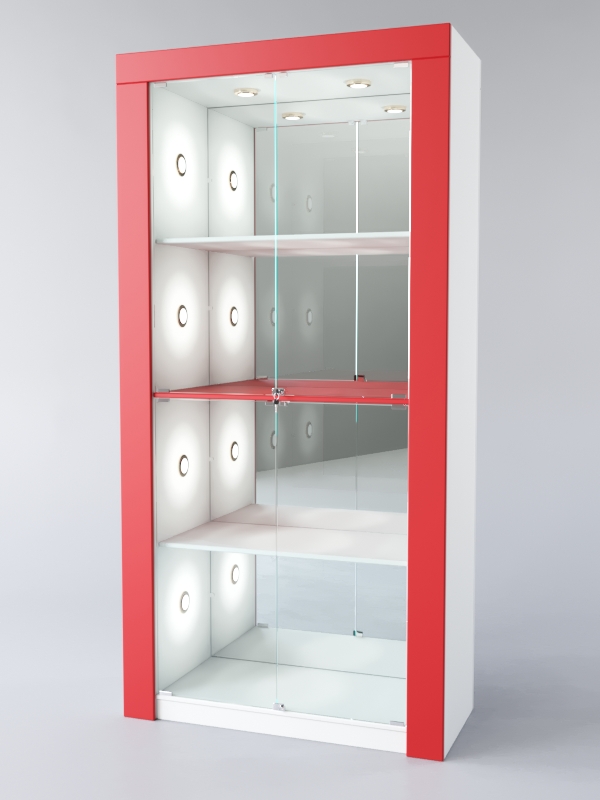 Витрина "АФРОДИТА" №4-3 (с дверками, задняя стенка - зеркало) Белый + красный