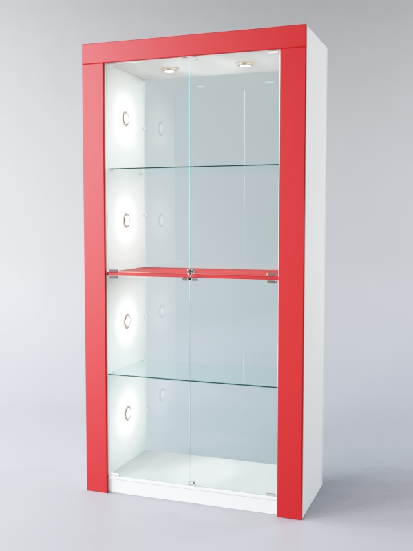 Витрина "АФРОДИТА" №4-5 (с дверками, задняя стенка - стекло) Белый + красный