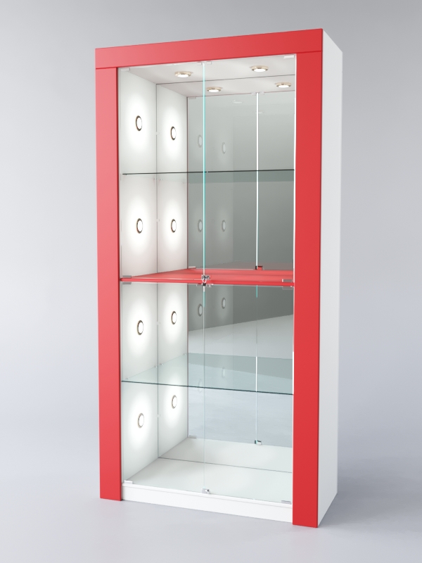 Витрина "АФРОДИТА" №4-6 (с дверками, задняя стенка - зеркало) Белый + красный