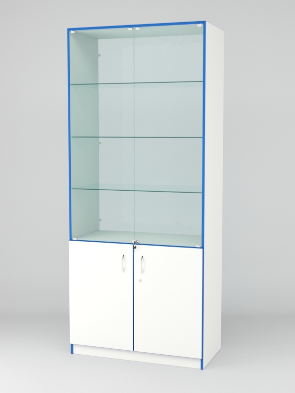 Витрина для аптек №1-2 задняя стенка стекло Белый-Кромка Делфт голубой