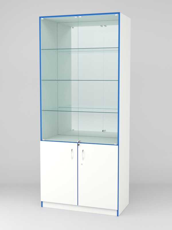Витрина для аптек №1-3 задняя стенка зеркало Белый-Кромка Делфт голубой