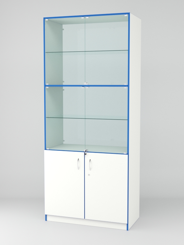 Витрина для аптек №4-2 задняя стенка стекло Белый-Кромка Делфт голубой