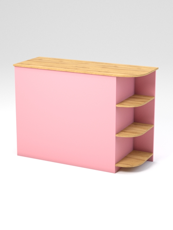Модуль кассового стола "РИВЬЕРА" №4 левосторонний Фламинго розовый и Дуб Золотистый