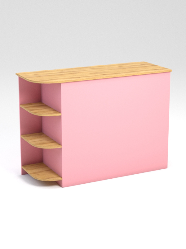 Модуль кассового стола "РИВЬЕРА" №4 правосторонний Дуб Золотистый и Фламинго розовый