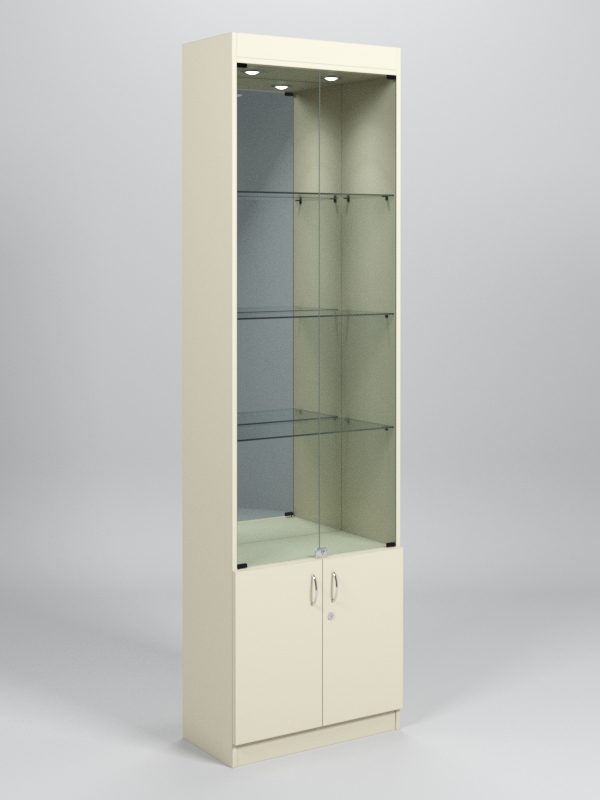 Витрина №300-3-600 (с дверками, задняя стенка - зеркало) Крем Вайс
