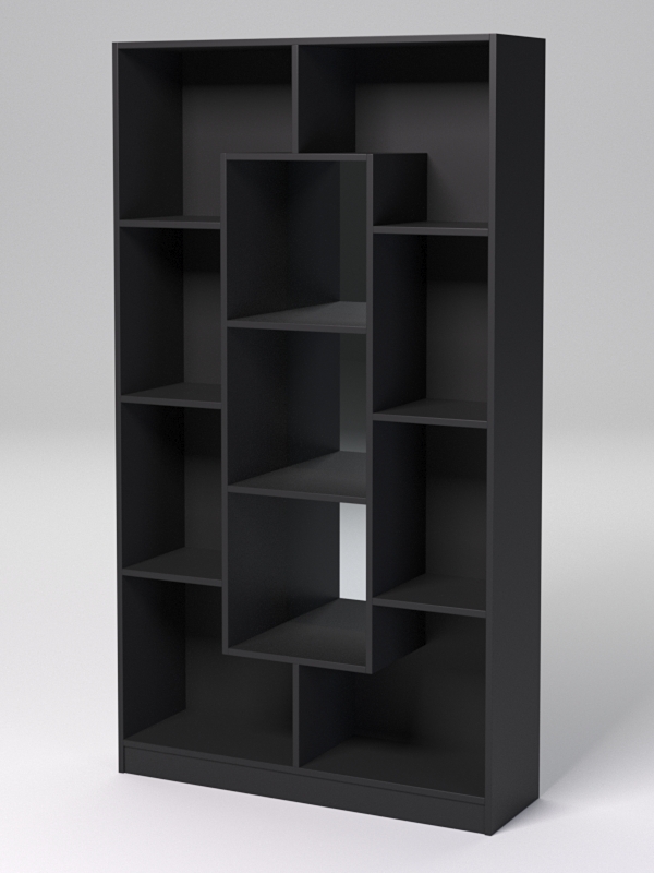 Стеллаж "ДОМАШНИЙ" для книг №3Б с 11-ю ячейками (задняя стенка - Зеркало) Черный