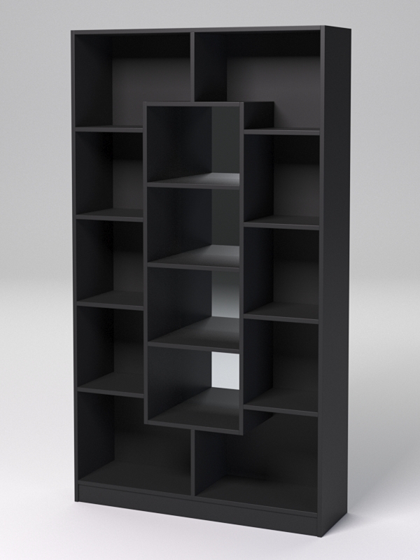 Стеллаж "ДОМАШНИЙ" для книг №6Б с 14-ю ячейками (задняя стенка - зеркало) Черный