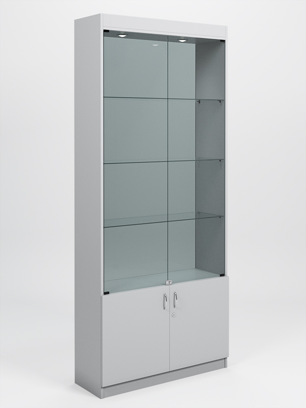 Витрина №300-2 (с дверками, задняя стенка - стекло) Серый