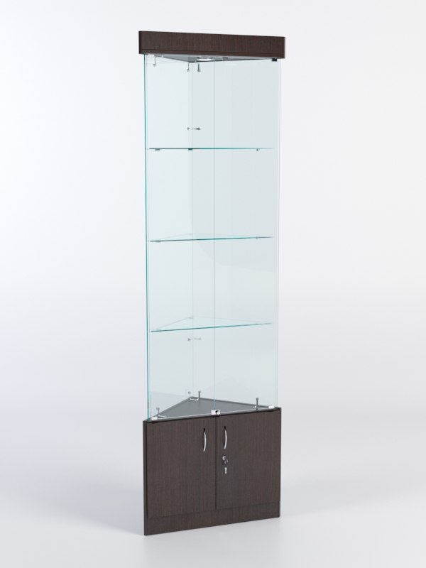 Витрина стеклянная "ИСТРА" угловая №1-У трехгранная (с дверками, бока - стекло) Дуб Венге