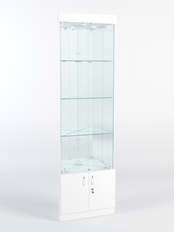 Витрина стеклянная "ИСТРА" угловая №3-У трехгранная (с дверками, бока - зеркало) Белый