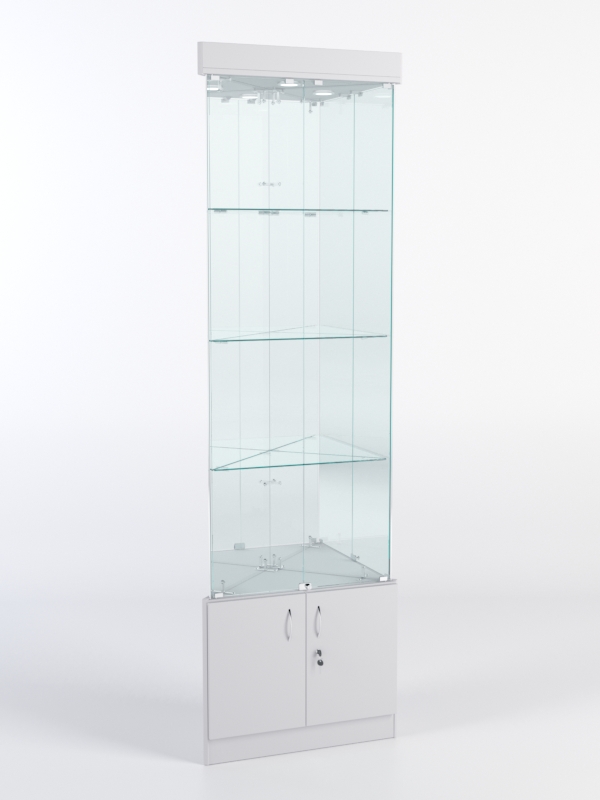 Витрина стеклянная "ИСТРА" угловая №3-У трехгранная (с дверками, бока - зеркало) Серый