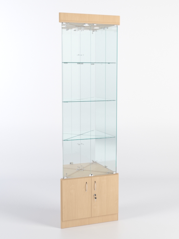 Витрина стеклянная "ИСТРА" угловая №3-У трехгранная (с дверками, бока - зеркало) Бук Бавария
