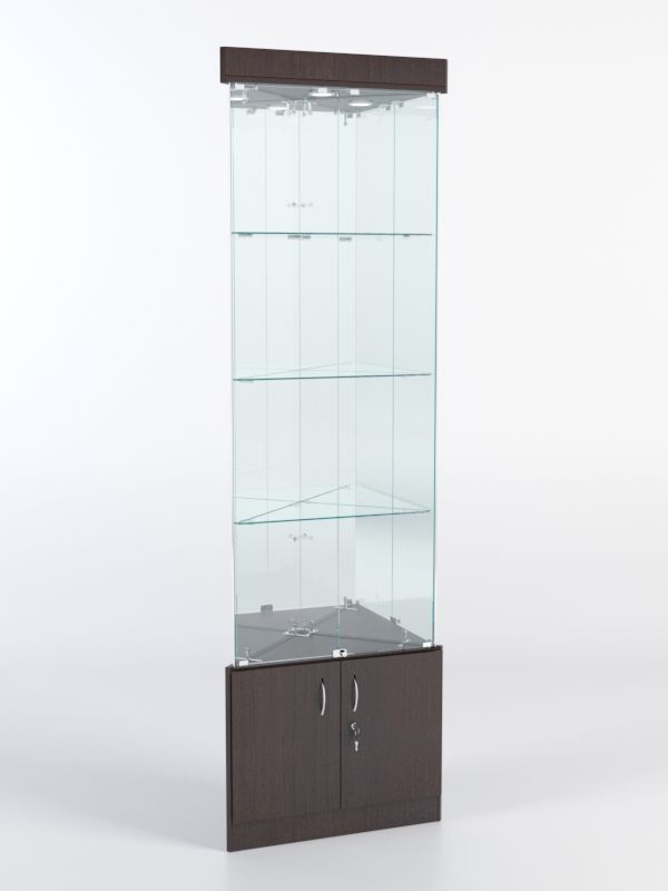 Витрина стеклянная "ИСТРА" угловая №3-У трехгранная (с дверками, бока - зеркало) Дуб Венге