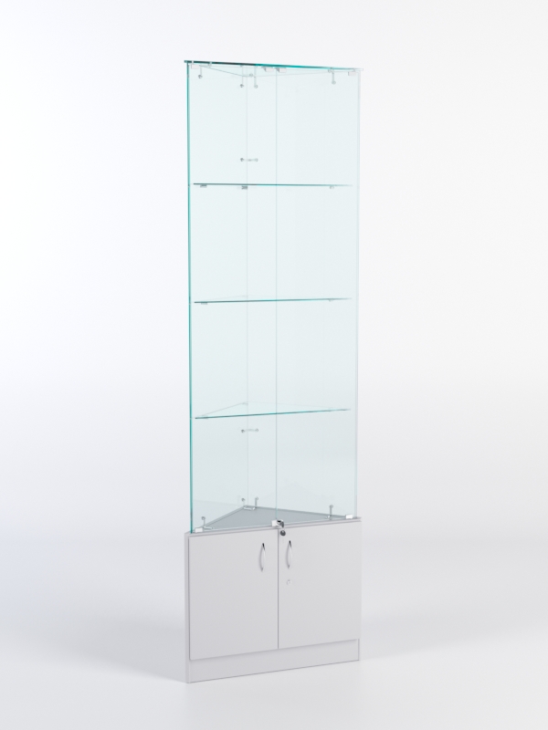 Витрина стеклянная "ИСТРА" угловая №5-У трехгранная (с дверками, бока - стекло) Серый