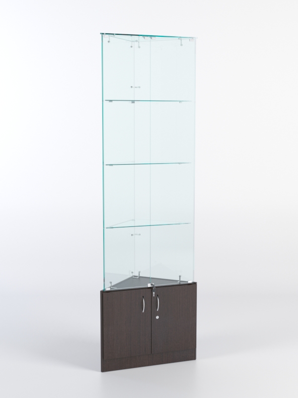 Витрина стеклянная "ИСТРА" угловая №5-У трехгранная (с дверками, бока - стекло) Дуб Венге