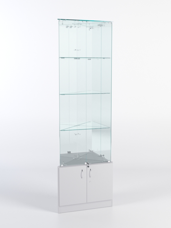 Витрина стеклянная "ИСТРА" угловая №7-У трехгранная (с дверками, бока - зеркало) Серый