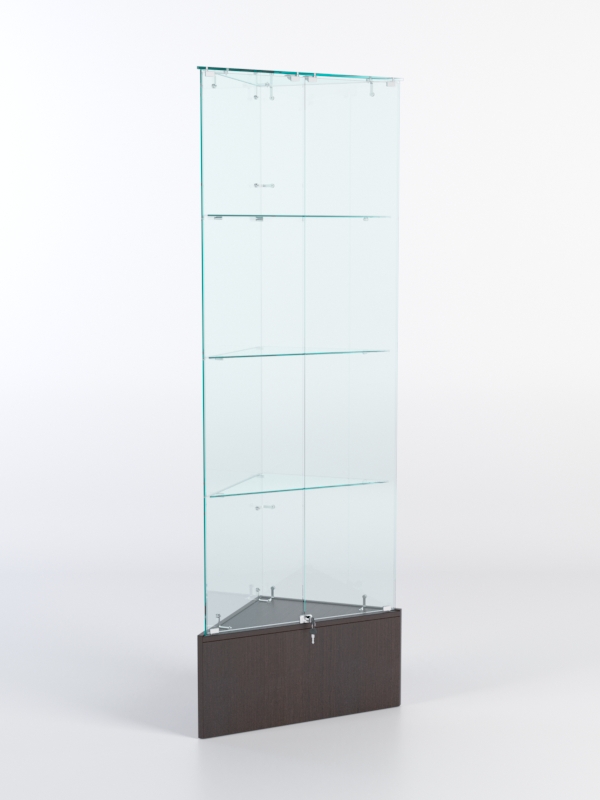 Витрина стеклянная "ИСТРА" угловая №10-У трехгранная, (с дверками, бока - стекло) Дуб Венге