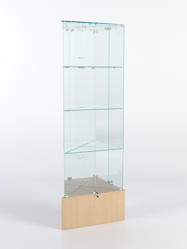 Витрина стеклянная "ИСТРА" угловая №12-У трехгранная (с дверками, бока - зеркало) Бук Бавария