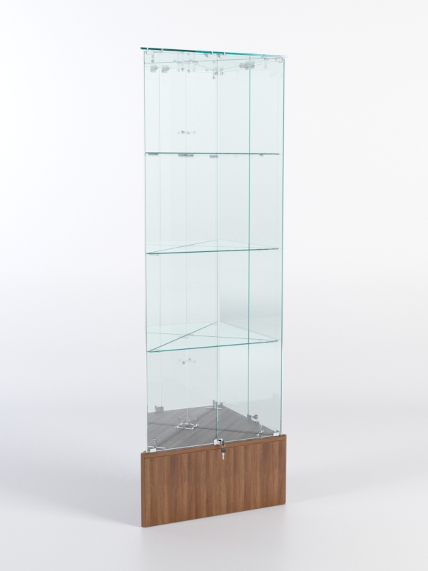 Витрина стеклянная "ИСТРА" угловая №12-У трехгранная (с дверками, бока - зеркало) Орех