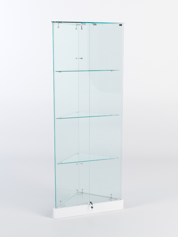 Витрина стеклянная "ИСТРА" угловая №1ХП-У трехгранная (с дверками, бока - стекло) Белый