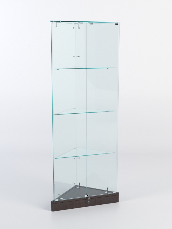 Витрина стеклянная "ИСТРА" угловая №1ХП-У трехгранная (с дверками, бока - стекло) Дуб Венге