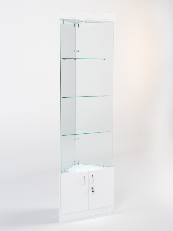 Витрина стеклянная "ИСТРА" угловая №101-У трехгранная (без дверок, бока - стекло) Белый