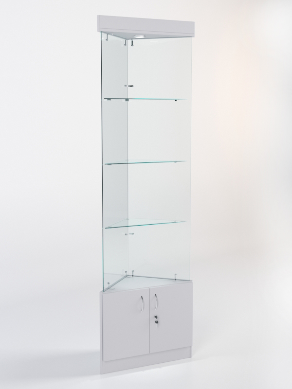 Витрина стеклянная "ИСТРА" угловая №101-У трехгранная (без дверок, бока - стекло) Серый