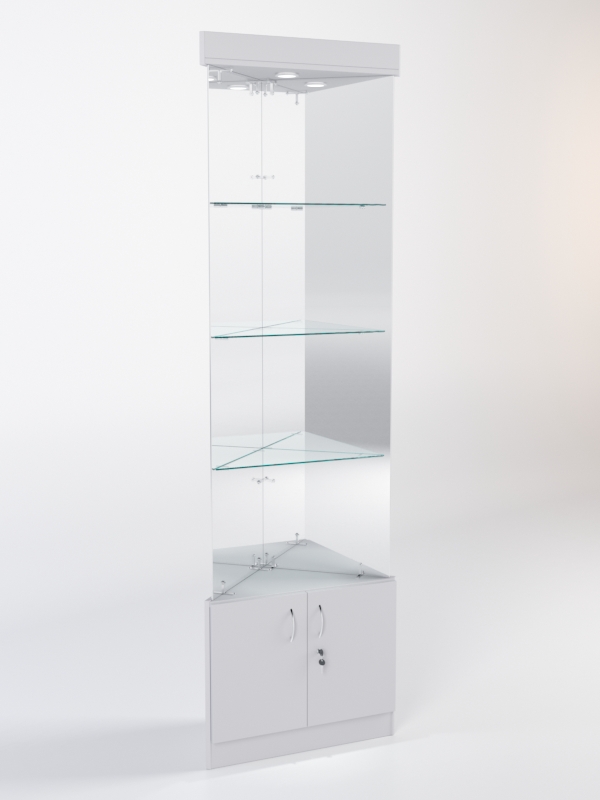 Витрина стеклянная "ИСТРА" угловая №103-У трехгранная (без дверок, бока - зеркало) Серый