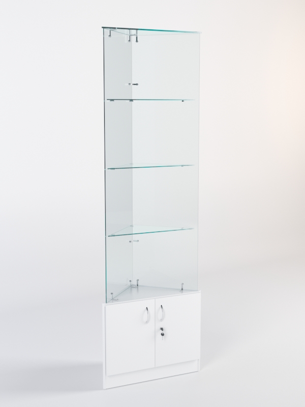 Витрина стеклянная "ИСТРА" угловая №105-У трехгранная (без дверок, бока - стекло) Белый