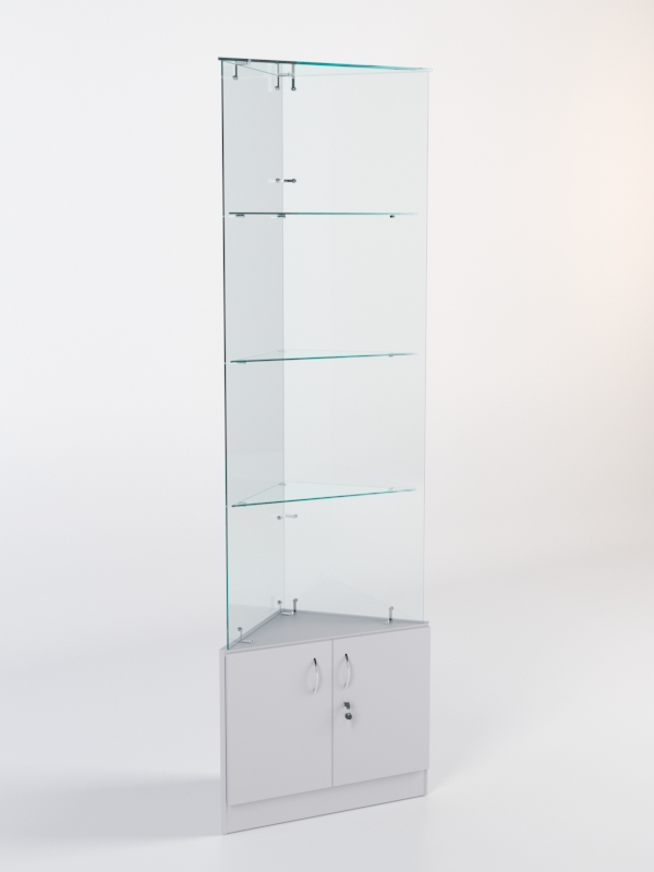 Витрина стеклянная "ИСТРА" угловая №105-У трехгранная (без дверок, бока - стекло) Серый