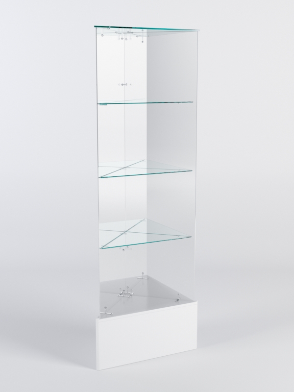 Витрина стеклянная "ИСТРА" угловая №111-У трехгранная (без дверок, бока - зеркало) Белый