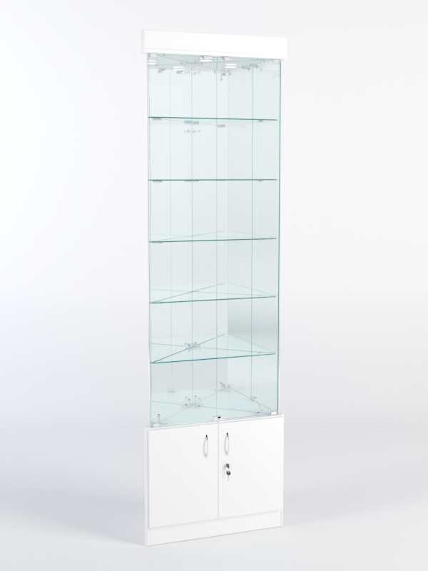 Витрина стеклянная "ИСТРА" угловая №503-У трехгранная (с дверками, бока - зеркало) Белый