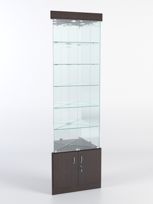 Витрина стеклянная "ИСТРА" угловая №503-У трехгранная (с дверками, бока - зеркало) Дуб Венге