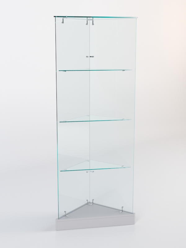 Витрина стеклянная "ИСТРА" угловая №2ХП-У трехгранная (без дверок, бока - стекло) Серый