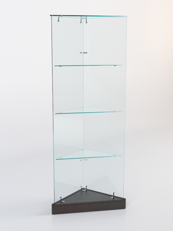 Витрина стеклянная "ИСТРА" угловая №2ХП-У трехгранная (без дверок, бока - стекло) Дуб Венге