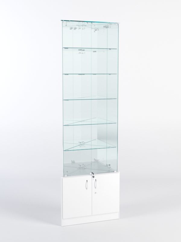 Витрина стеклянная "ИСТРА" угловая №507-У трехгранная (с дверками, бока - зеркало) Белый