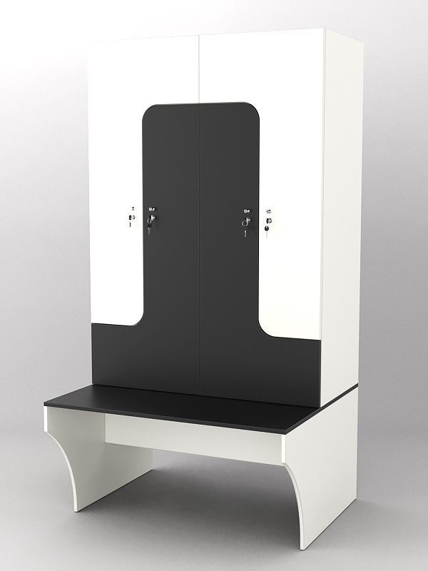 Комплект шкафов для раздевалок со скамейкой "ТРЕНЕР" №1 Белый и Черный