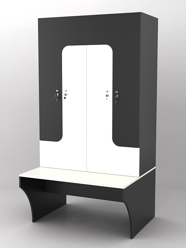 Комплект шкафов для раздевалок со скамейкой "ТРЕНЕР" №1 Черный и Белый