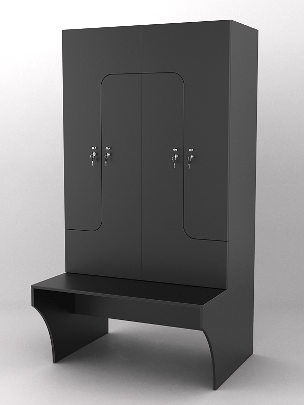 Комплект шкафов для раздевалок со скамейкой "ТРЕНЕР" №1 Черный