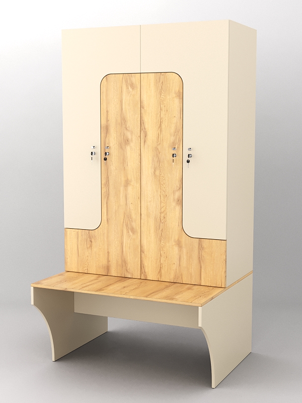 Комплект шкафов для раздевалок со скамейкой "ТРЕНЕР" №1 Крем Вайс и Дуб Золотистый