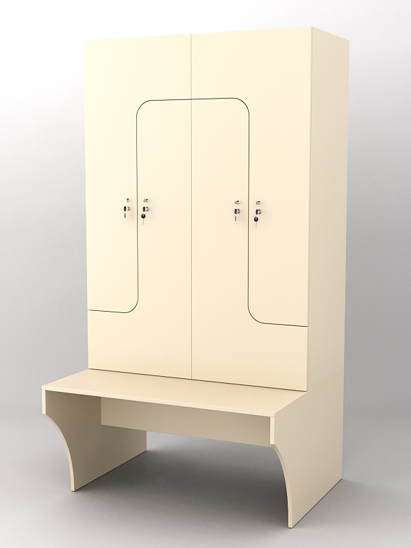 Комплект шкафов для раздевалок со скамейкой "ТРЕНЕР" №1 Крем Вайс