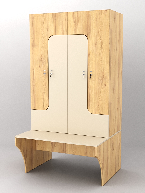 Комплект шкафов для раздевалок со скамейкой "ТРЕНЕР" №1 Дуб Золотистый и Крем Вайс U1148-U2236