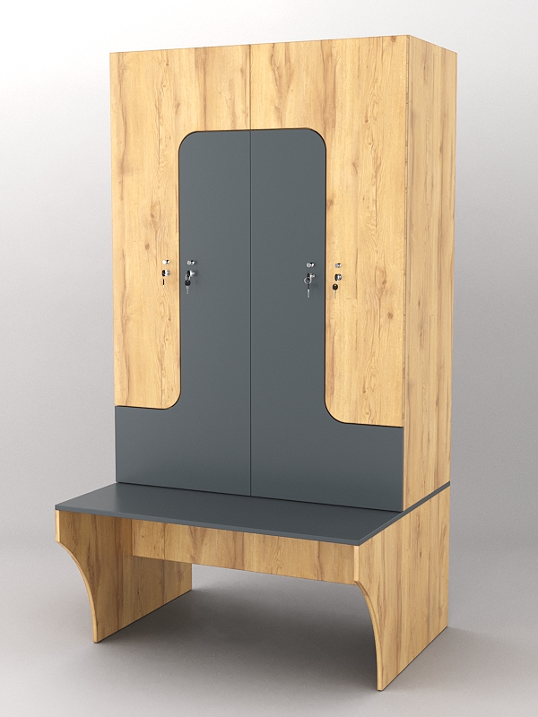 Комплект шкафов для раздевалок со скамейкой "ТРЕНЕР" №1 Дуб Золотистый и Темно-Серый
